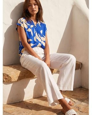 Roman Floral Mono Print V-Neck Shirt - Blue
