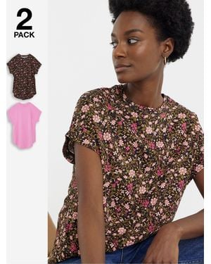JD Williams Short Sleeve Curved Hem Longline Top 2 Pack - Pink