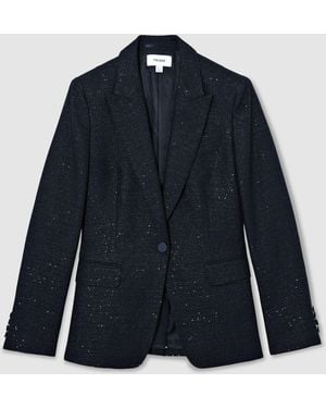 Reiss Petite Sequin-Detail Single-Breasted Woven Blazer - Blue