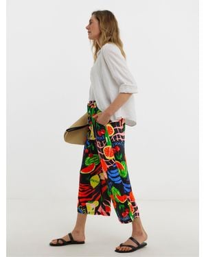 JD Williams Tie Waist Linen Mix Wide Leg Culottes - White