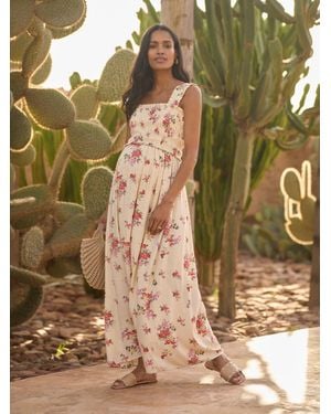 Seraphine Linen Blend Maternity & Nursing Vintage Floral Maxi Dress - Metallic