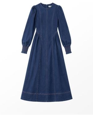 Ro & Zo Denim Gathered Side Midi Dress - Blue