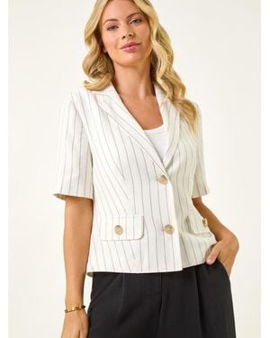 Roman Petite Linen Mix Buttoned Jacket - White