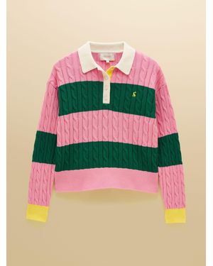 Joules Striped Cotton Cable Knitted Rugby Jumper - Pink