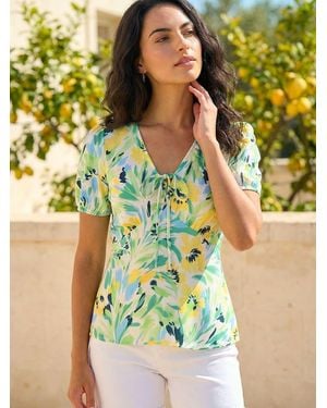 Roman Floral Motif Tie Shirt - Green