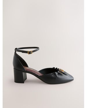 Next Forever Comfort Leather Two Part Coin Block Heels - Black