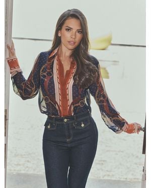 Lipsy X Gemma Owen Chain Print Woven Chiffon Printed Shirt - Blue