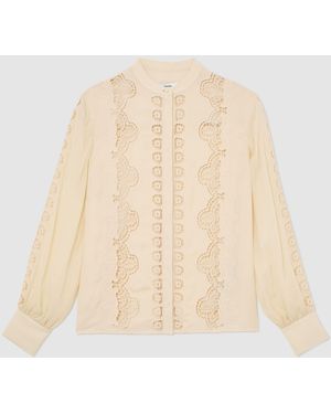 Reiss Cutwork-Embroidery Sheer-Sleeve Blouse - Natural