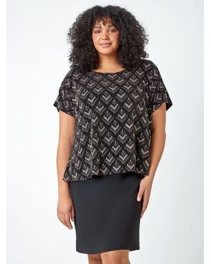Roman Curve Glitter Embellished Contrast Stretch Shift Dress - Schwarz