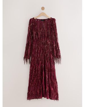 Next Occasion Long Sleeve Sequin Tassle Maxi Dress - Red