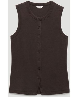 Hush Ayana Button Ribbed Vest - Brown