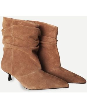 OFF THE HOOK Lottie Suede Slouchy Pointed Toe Kitten Heel Ankle Boots - Brown