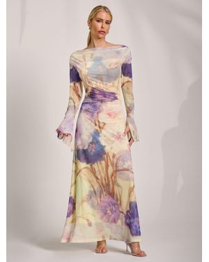 Jolie Moi Long Sleeve Slash Neck Mesh Maxi Dress - Pink