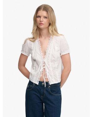 Superdry V-Neck Lace Blouse - White