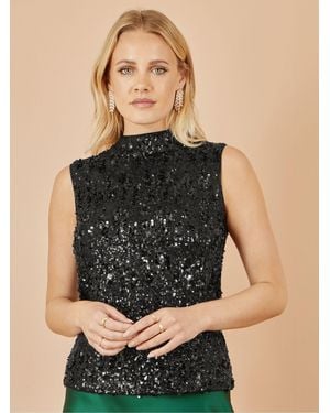 Yumi' Sequin High Neck Top - Black