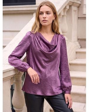 Roman Cowl Neck Satin Top - Purple