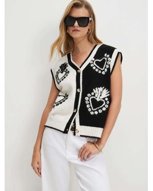 River Island Sleeveless Monogram Knitted Waistcoat - White