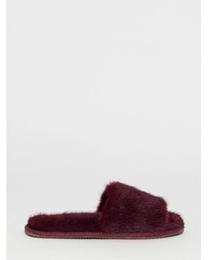 Simply Be Burgundy Extra Wide Fit Fluffy Fur Mule Slippers - Purple