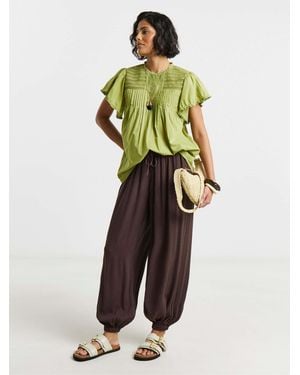 Simply Be Angel Sleeve Lace Insert Blouse - Green