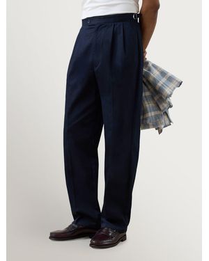 Percival Blake Double Pleated Straight Leg Pants - Blue