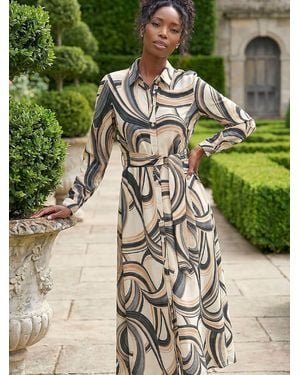 Roman Abstract Print Buttoned Shirt Dress - Green