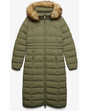 Superdry Hooded Faux Fur Fuji Longline Jacket - Green