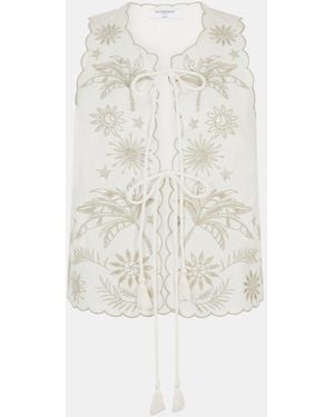 Accessorize Celestial Cutwork Tie Front Tank Top - White