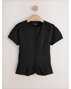 Next Short Sleeved Peplum Jacket - Black