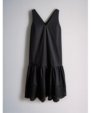 The Set Cotton Broderie Midi Dress - Black