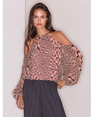 Lipsy Feather Print Cold Shoulder Strappy Top - Red