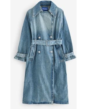 HUGO Garena Mid Wash Belted Denim Trench Coat - Blue