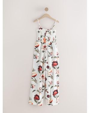 Next Linen Blend Bandeau Jumpsuit With Detachable Straps - White