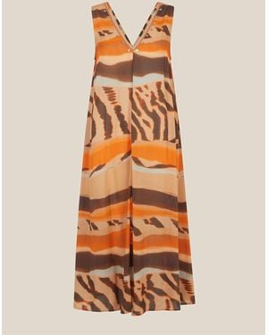 Monsoon Nadia Sleeveless Animal Print Midi Dress - Orange