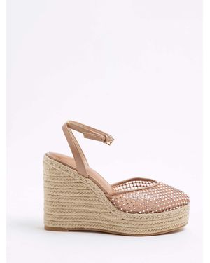 River Island Closed Toe Embellished Wedge Sandals - Natural