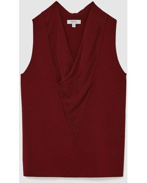 Reiss Cowl-Neck Knitted Sleeveless Top - Red
