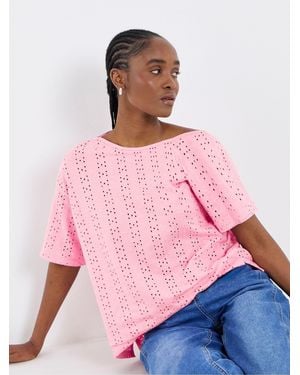 Simply Be Off The Shoulder Broderie Top - Pink