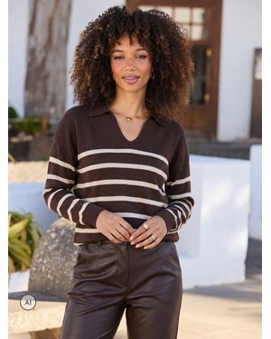 Sosandar Stripe Polo Collar Sweater - Brown