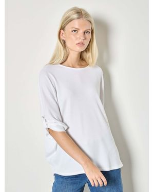 Apricot Waffle Knit Button Detail Top - White