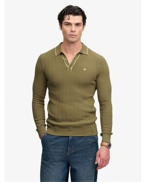 Superdry Knitted Long Sleeve Polo Shirt With Tipping Detail - Grün