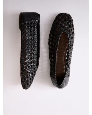 The Set Premium Leather Weave Ballerinas - Black