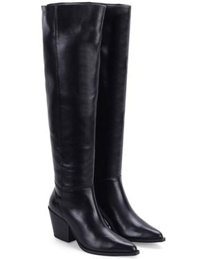 OFF THE HOOK Scores Block Heel High-Knee Leather Boots - Black