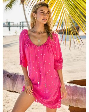 Sosandar Spot Print Crinkle Kaftan - Pink