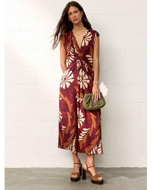 BHOEM Printed Twist Front Midi Sleeveless Dress - Red