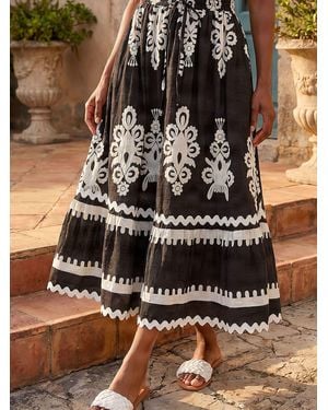 Roman Mono Print Maxi Skirt - Black
