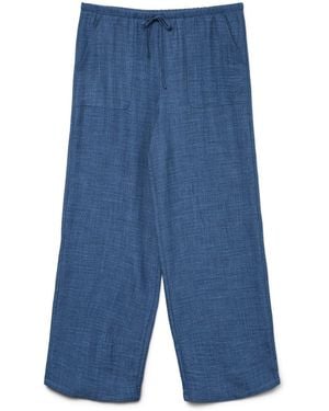 Vero Moda Lightweight Tie Waist Wide Leg Trousers - Blue
