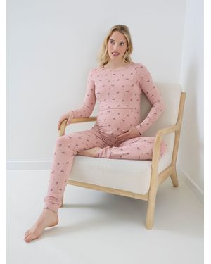 Jojo Maman Bébé Bow Long Sleeve Maternity & Nursing Pajamas - Pink
