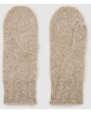 Reiss Neutral Willow Brushed Cashmere Mittens - Natural