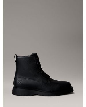 Calvin Klein Jeans Leather Zip Lace Up Boots - Black