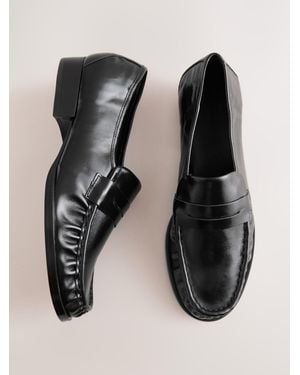 Next Forever Comfort Ruched Leather Loafers - Black