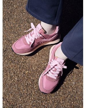 Self Mixed Material Panel Lace Up Sneakers - Pink